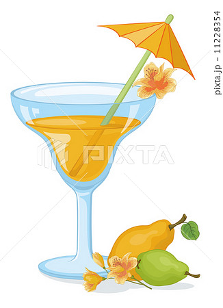 Glass with drink, fruits and flowers 11228354