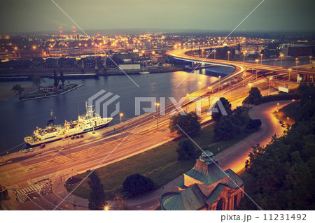 Szczecin (Stettin) City at night, Poland, vintage effect. 11231492
