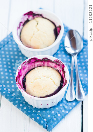 Closeup of a fresh blueberry cobbler. 11232221