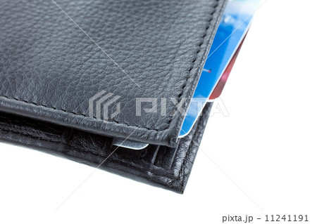 plastic cards in a black leather wallet plastic cards in a black leather wallet 11241191