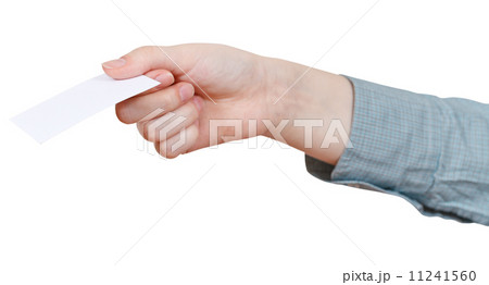 blank business card in woman's hand isolated 11241560