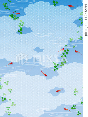 背景素材タテ 和柄 流水 雲模様 金魚 水草のイラスト素材