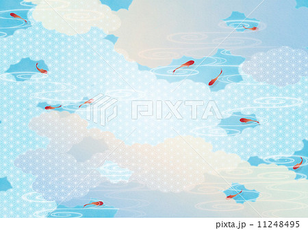背景素材ヨコ 和柄 流水 雲模様 金魚のイラスト素材