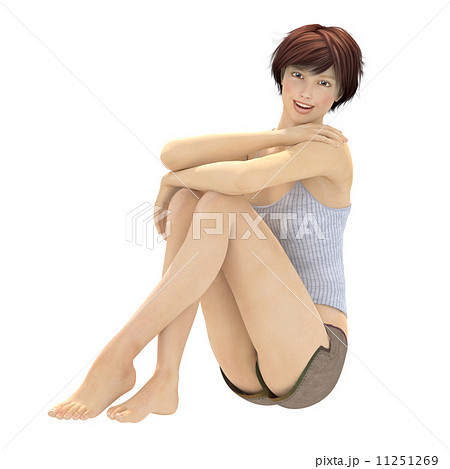 床に座った若い女性 リアル３dcgイラスト素材のイラスト素材