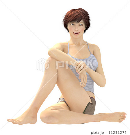 床に座った若い女性 リアル3DCGイラスト素材 床に座った若い女性 リアル3DCGイラスト素材 11251275