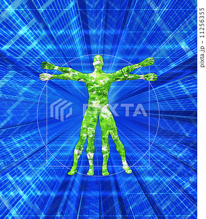新緑の人体のイメージと高層ビル 11256355