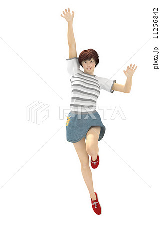 ジャンプする若い女性のイラスト素材