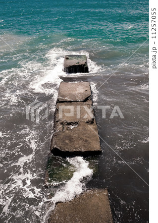 "i" shaped concrete pier on Black Sea coast. 11257055