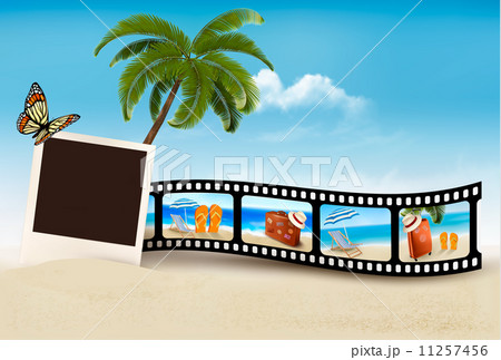 Vacation film tape on a beach. Vector. 11257456