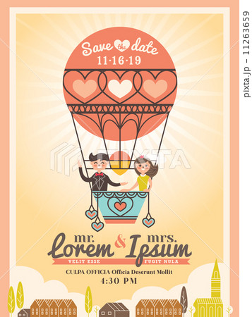 Cute Groom and Bride on Balloon Wedding invitation card 11263659