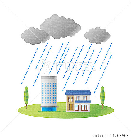 集中豪雨 ゲリラ豪雨 家 ビルのイラスト素材