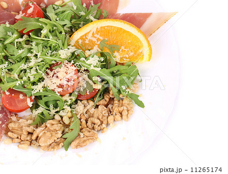 Salad with arugula and prosciutto. 11265174