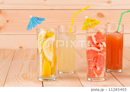 Lemonade and grapefruit juice on table. Lemonade and grapefruit juice on table. 11265405