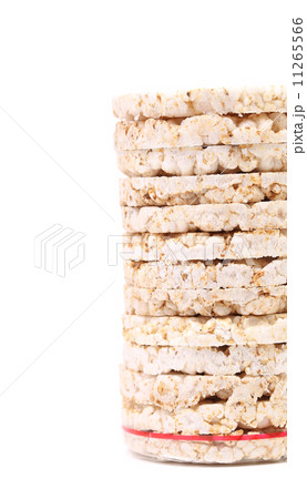 Stack of puffer rice snacks. 11265566