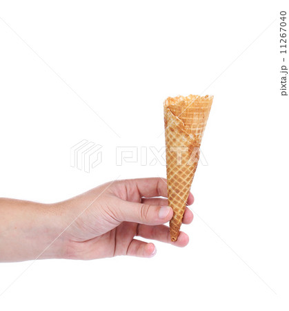 Hand holds empty ice cream cone. Hand holds empty ice cream cone. 11267040