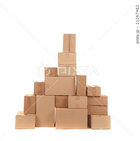 Stack of opened cardboard boxes. 11267462