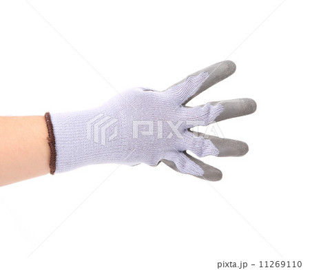 Hand shows four in rubber glove. Hand shows four in rubber glove. 11269110