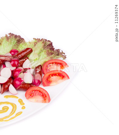 Radish salad with sausage. Close up. 11269374