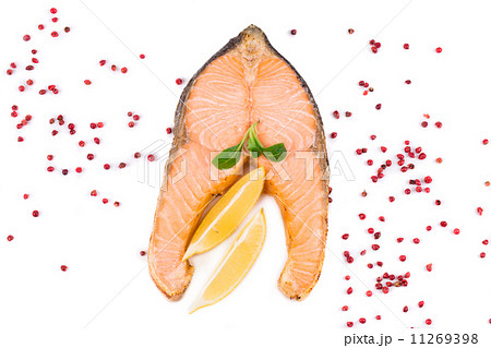 Fried salmon fillet with lemon. Fried salmon fillet with lemon. 11269398
