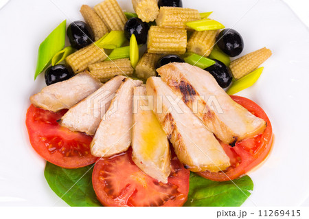 Warm meat salad with vegetables. Warm meat salad with vegetables. 11269415