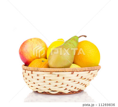 Wicker basket with fruits. Wicker basket with fruits. 11269836