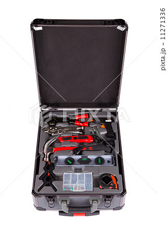 Suitcase full of various tools. Isolated on white 11271336