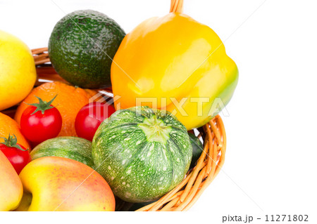 Vegetables in wicker basket. Vegetables in wicker basket. 11271802