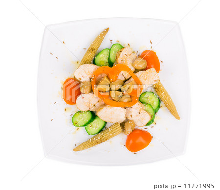 Warm meat salad with vegetables. 11271995