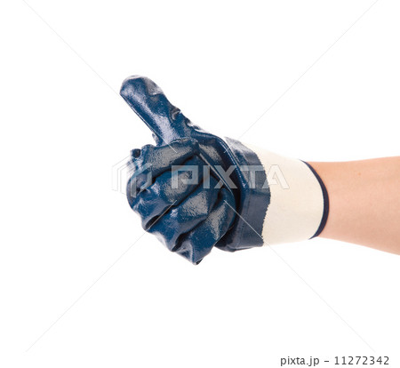 Hand in rubber glove shows thumbs up. 11272342