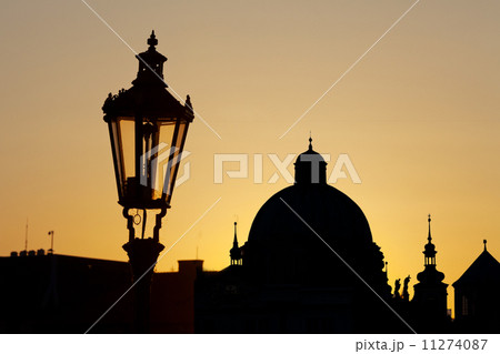 Ancient lamp in Prague against sunrise 11274087