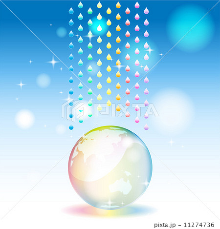 虹色の雨地球 梅雨のイラスト素材