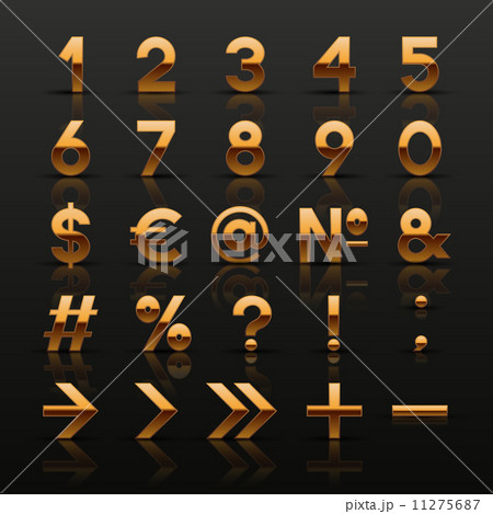 Set of decorative golden numbers and symbols. Vector illustration. 11275687