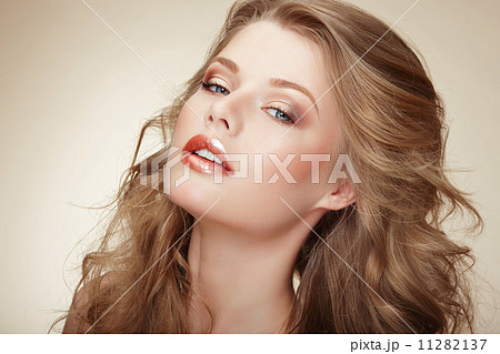 Genuine Comely Woman with Flossy Whity-Brown Hair 11282137