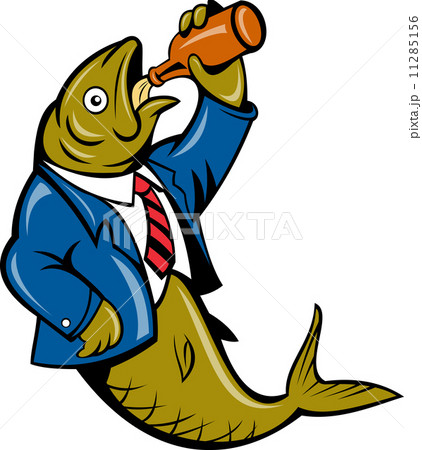 Herring fish business suit drinking beer bottle 11285156