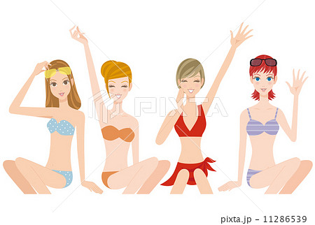 水着姿の女性達のイラスト素材