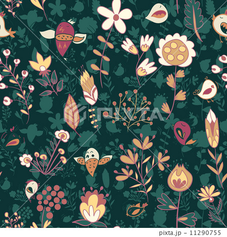 Seamless texture with flowers and birds Seamless texture with flowers and birds 11290755