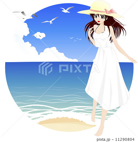 海辺と麦わら帽子の女の子のイラスト素材 11290804 Pixta