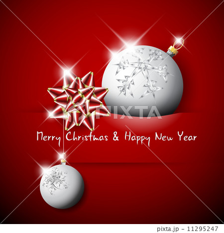 Simple vector red christmas card with bow and bauble 11295247