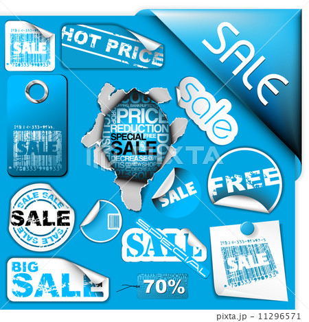 Set of blue sale tickets, labels, stamps ... Set of blue sale tickets, labels, stamps ... 11296571