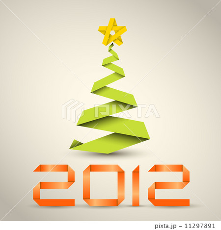 Simple vector christmas tree made from green paper stripe 11297891
