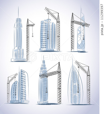 Skyscrapers buildings construction icons set 11299397