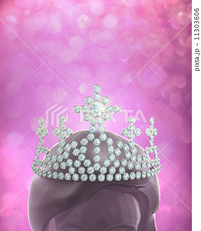 Diamonds crown on women head in pink glitter background Diamonds crown on women head in pink glitter background 11303606
