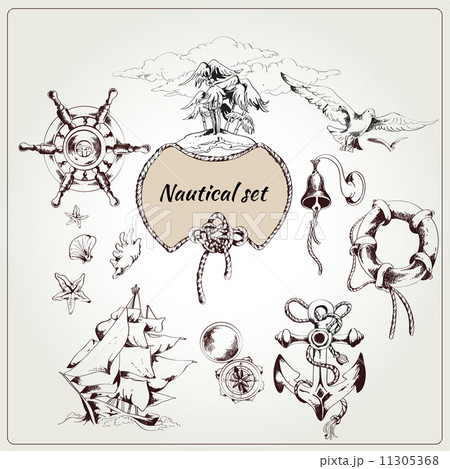 Sea set of nautical design elements 11305368