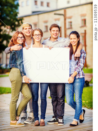 students or teenagers with white blank board 11309539