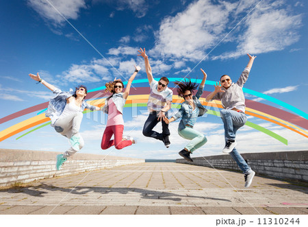group of teenagers jumping group of teenagers jumping 11310244