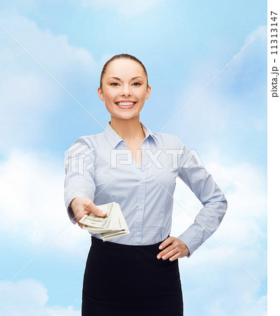 young businesswoman with dollar cash money young businesswoman with dollar cash money 11313147
