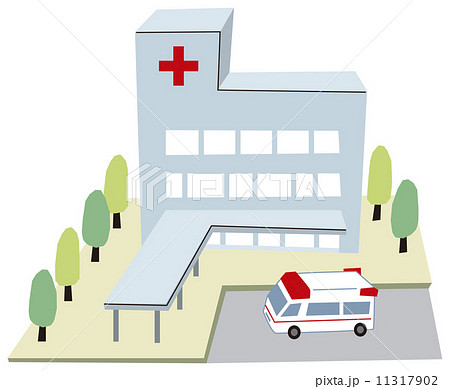 病院と救急車のイラスト素材