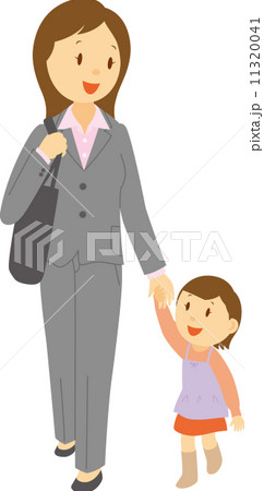 保育園に子供を預けに行く若い女性 保育園に子供を預けに行く若い女性 11320041