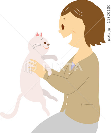 猫と遊ぶ中高年女性 猫と遊ぶ中高年女性 11320100