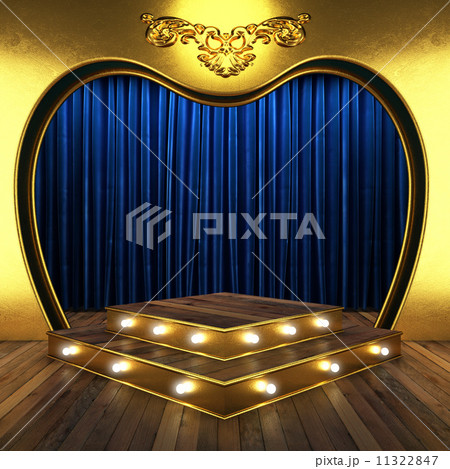 blue fabric curtain with gold on stage blue fabric curtain with gold on stage 11322847